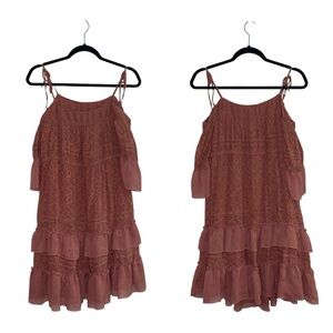 Free People Rose Pink Off the Shoulder Silk Blend Mini Dress